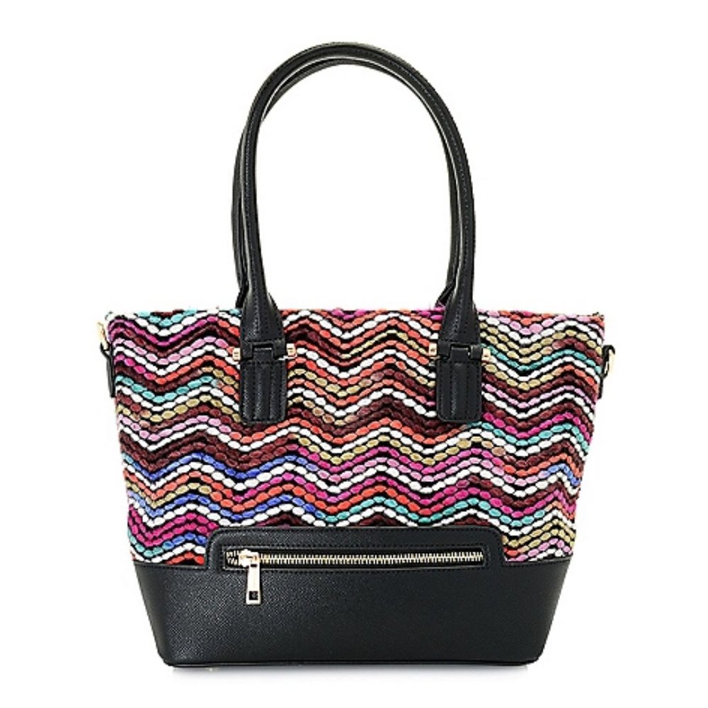 Mellow World "Vicky" Woven Chevron Design Zip Top Tote Bag NWOT